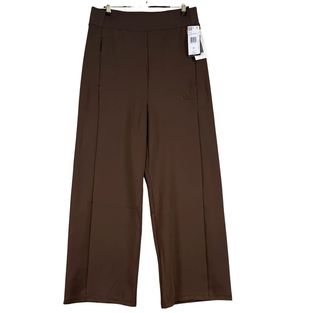 NWT Adidas Women Brown Wide Leg Pant High Rise Zip Pocket KF0794 Sz. Medium Walk